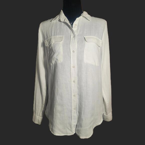 Tops - CAMIXA by Celina Di Pisa Women's White Linen Button-Down Shirt - Sz S Classic